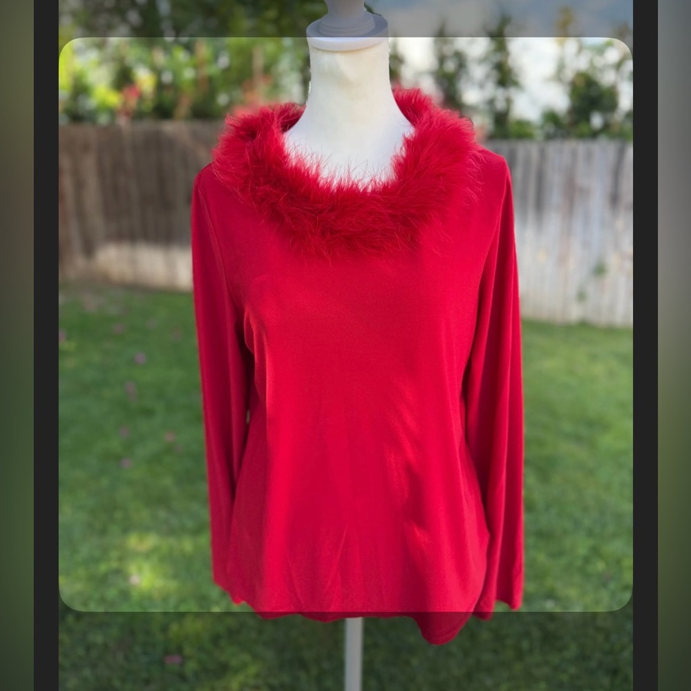 90s /Y2k Western Connection Red Feather-Trimmed Top.